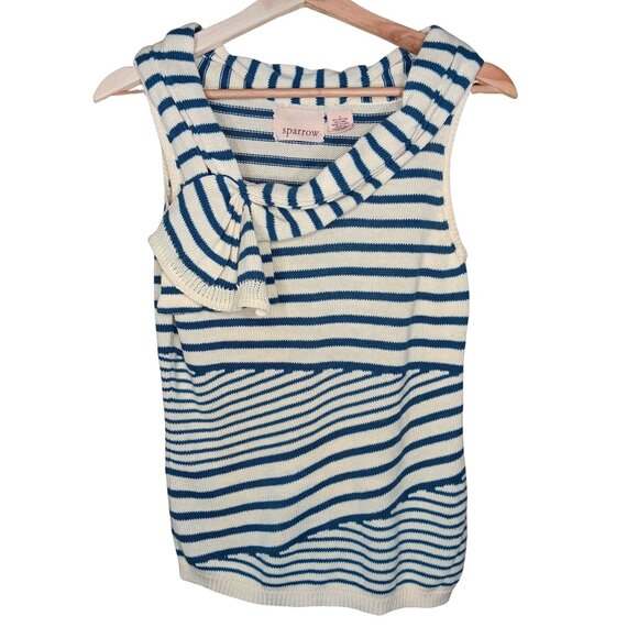 sparrow Sweaters - Sparrow Sleeveless Knit Linen Cotton Asymmetrical Small Striped Bateau Neckline